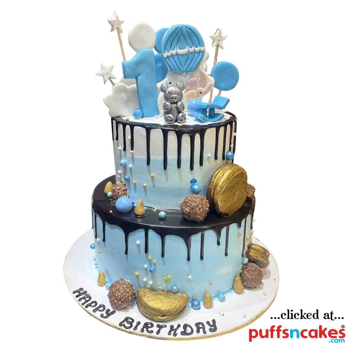 (1617) Baby Boy First Birthday Two Tier Cake